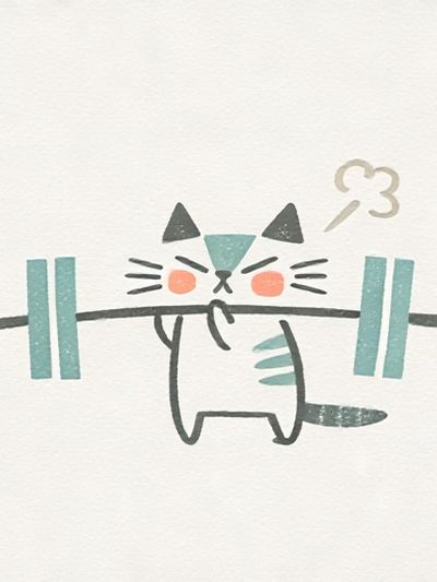 Cute Cat Weightlifting Illustration Poster.