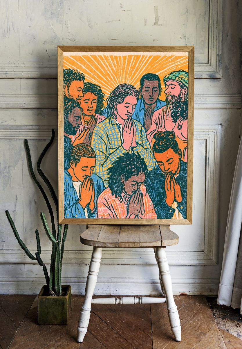 Praying Community Illustration Poster. room preview