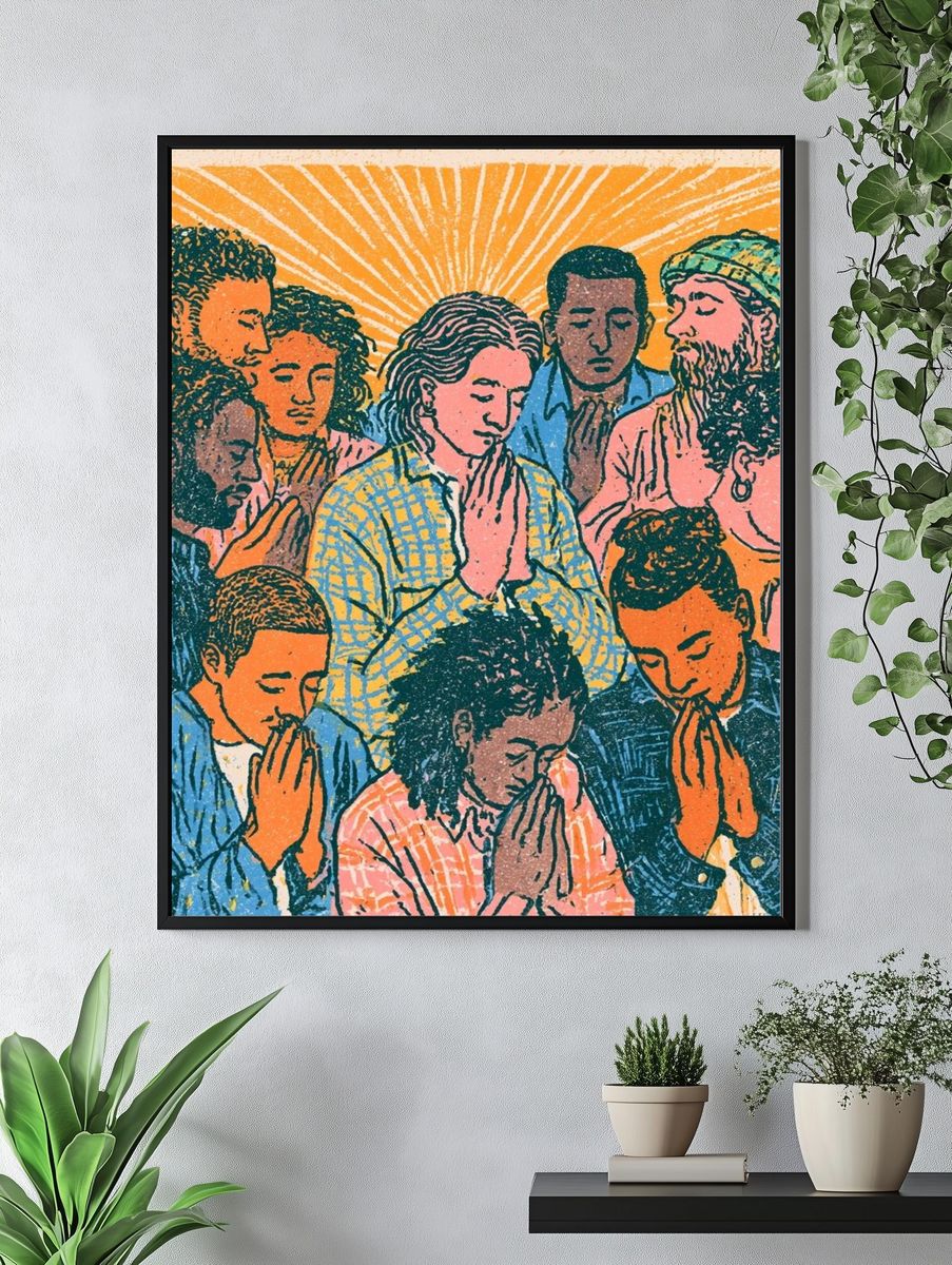 Praying Community Illustration Poster. — room view 4