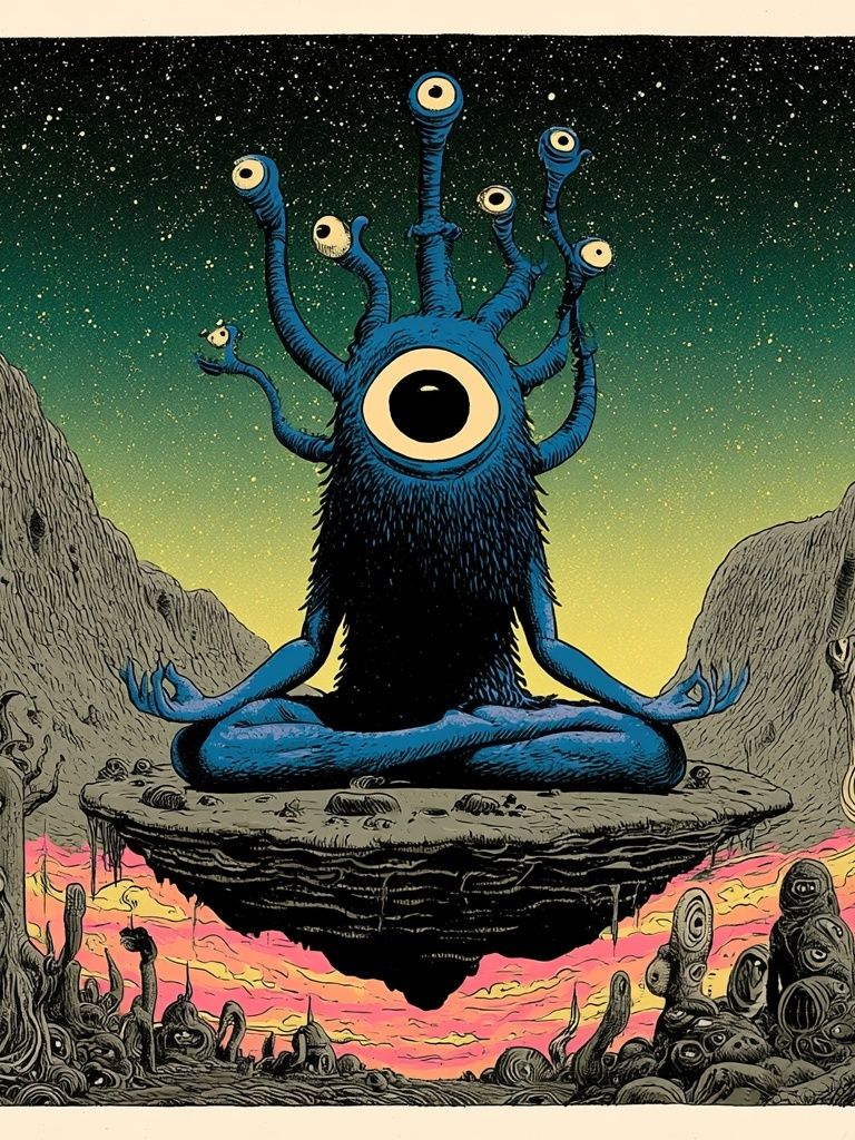 Cosmic Eyeball Meditator Illustration Poster. poster — illustration art