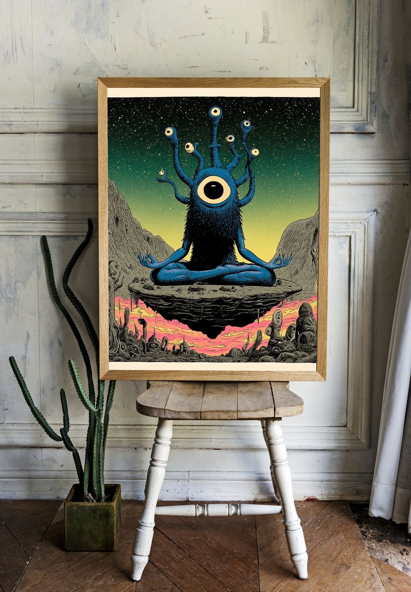 Cosmic Eyeball Meditator Illustration Poster. room preview