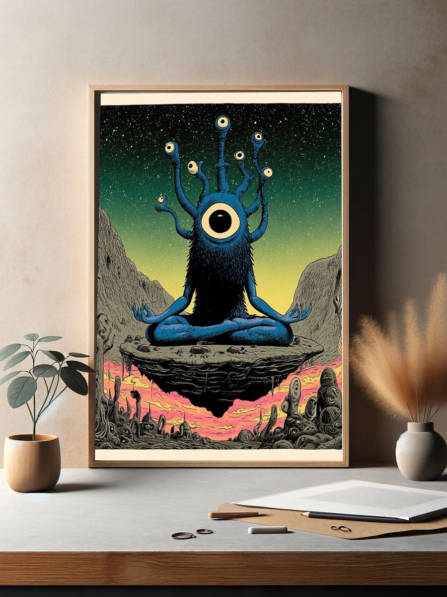 Cosmic Eyeball Meditator Illustration Poster. — room view 2