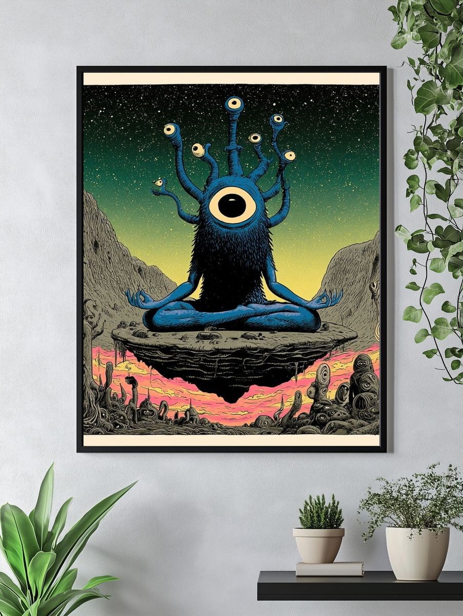 Cosmic Eyeball Meditator Illustration Poster. — room view 4