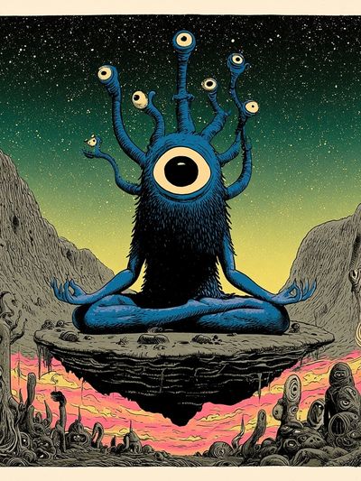 Cosmic Eyeball Meditator Illustration Poster. poster
