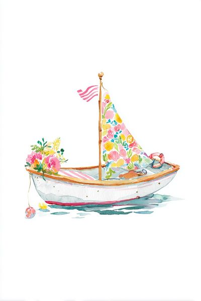 Floral Sailboat Watercolor Poster. poster print