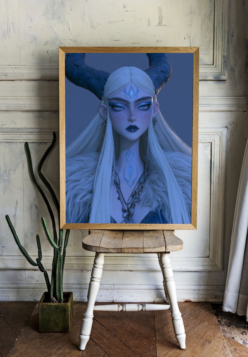 Horned Fantasy Portrait Poster. — room view 1