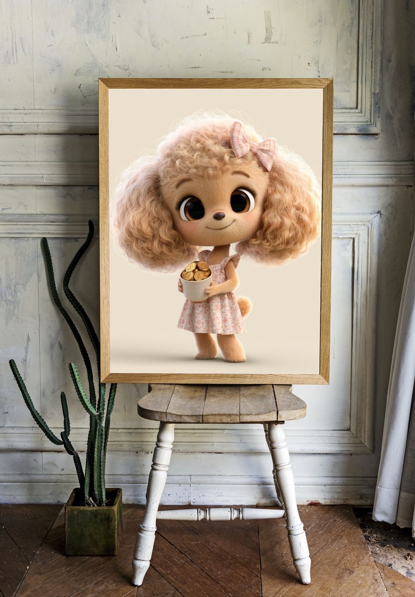 Cute Poodle Girl Illustration Poster. — room view 1
