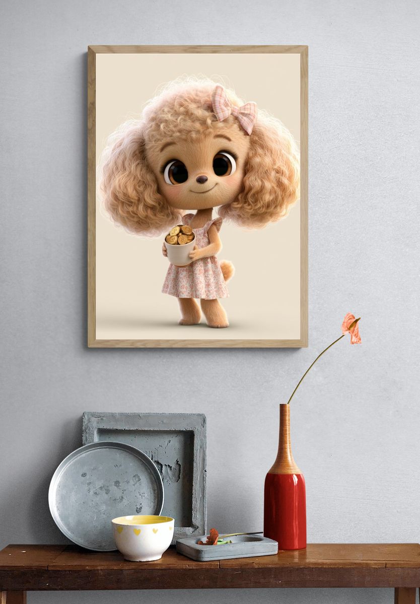 Cute Poodle Girl Illustration Poster. — room view 3