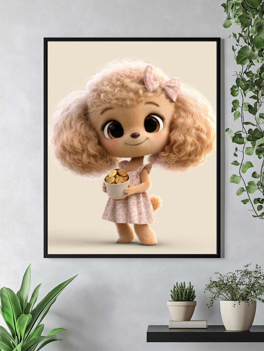 Cute Poodle Girl Illustration Poster. — room view 4
