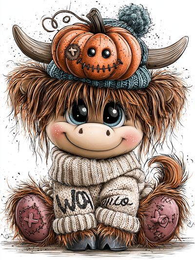 Cute Highland Cow Pumpkin Print. poster