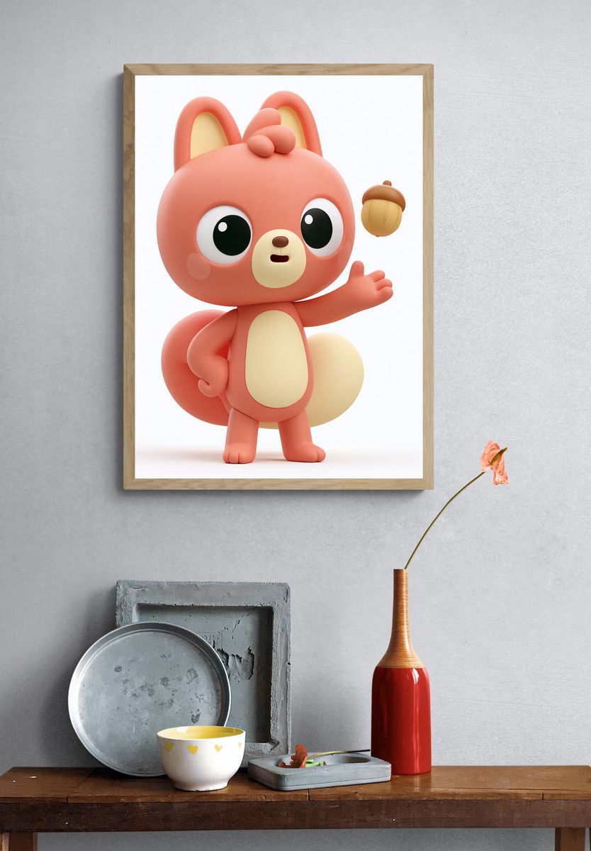 Cute Squirrel Character Illustration Poster. — room view 3