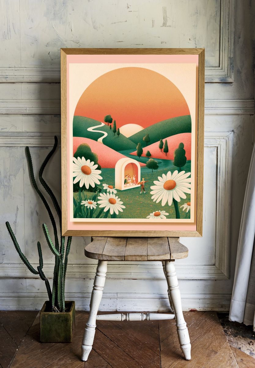 Sunset Meadow Illustration Poster. room preview