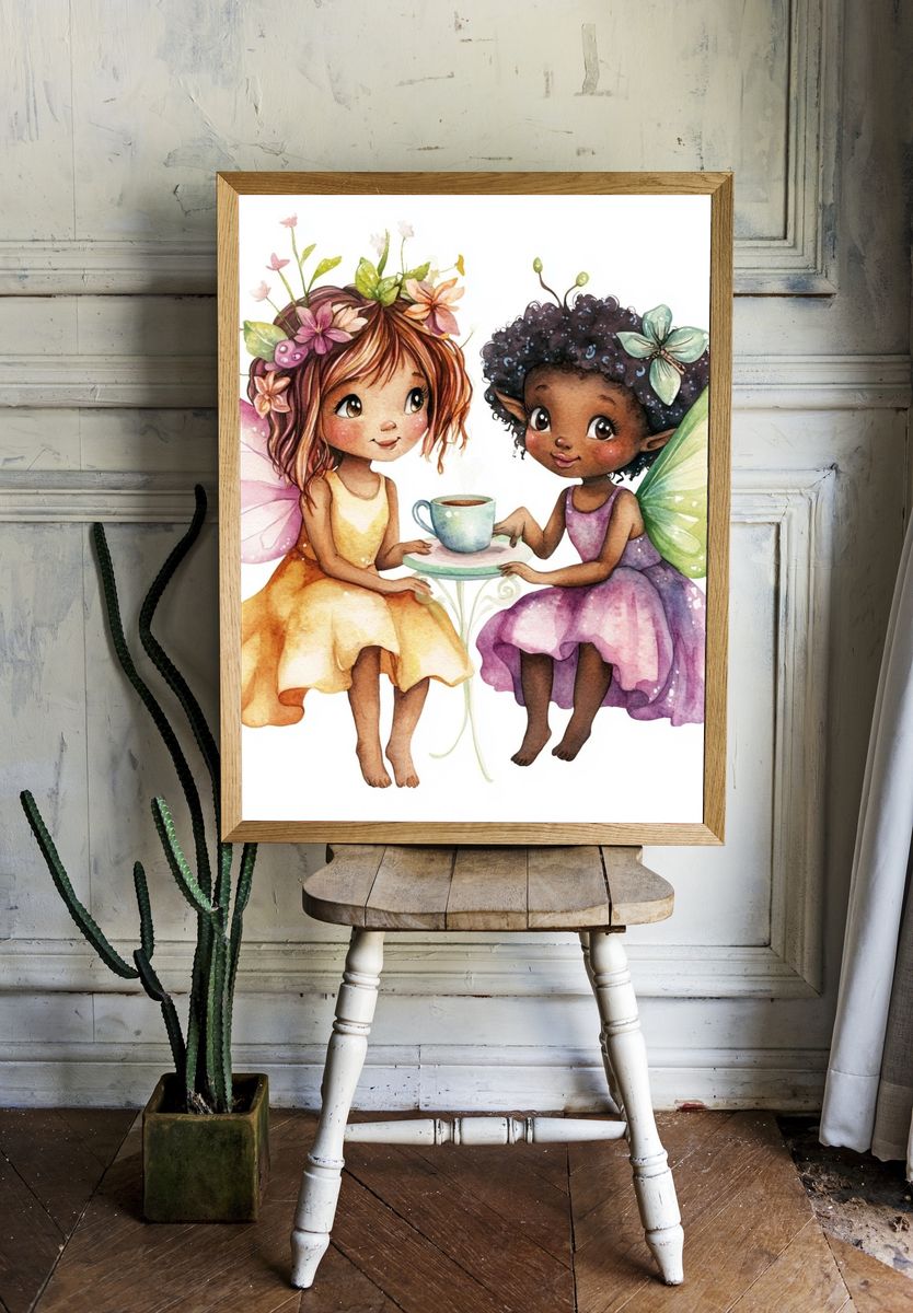 Fairy Tea Party Illustration Print. room preview
