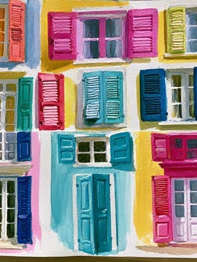 Colorful Shuttered Facades Illustration Poster.