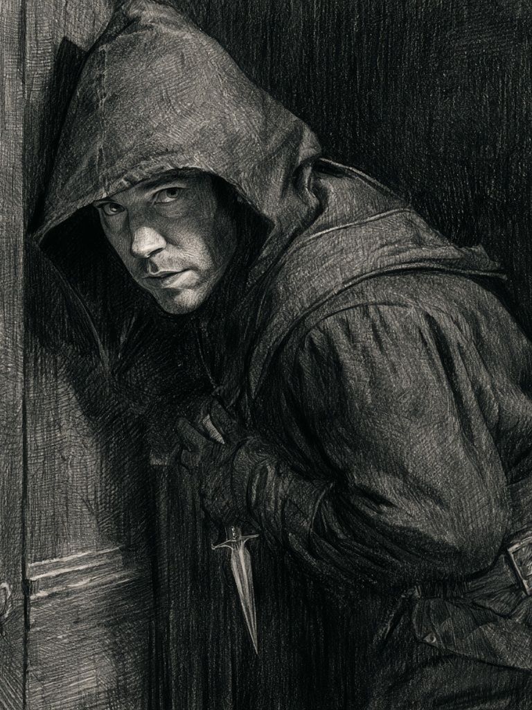 Hooded Assassin Sketch Poster. poster detail