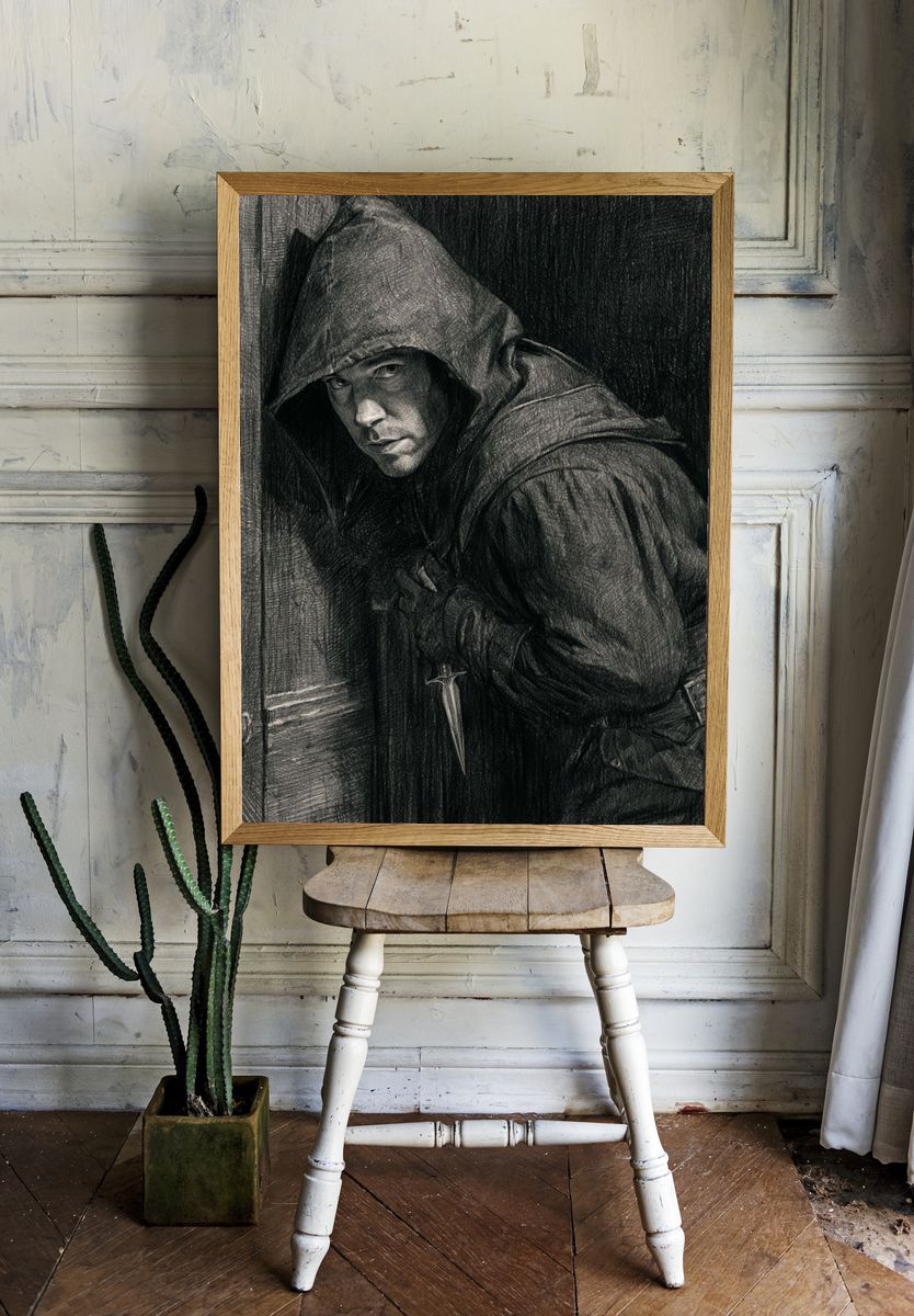 Hooded Assassin Sketch Poster. — room view 1