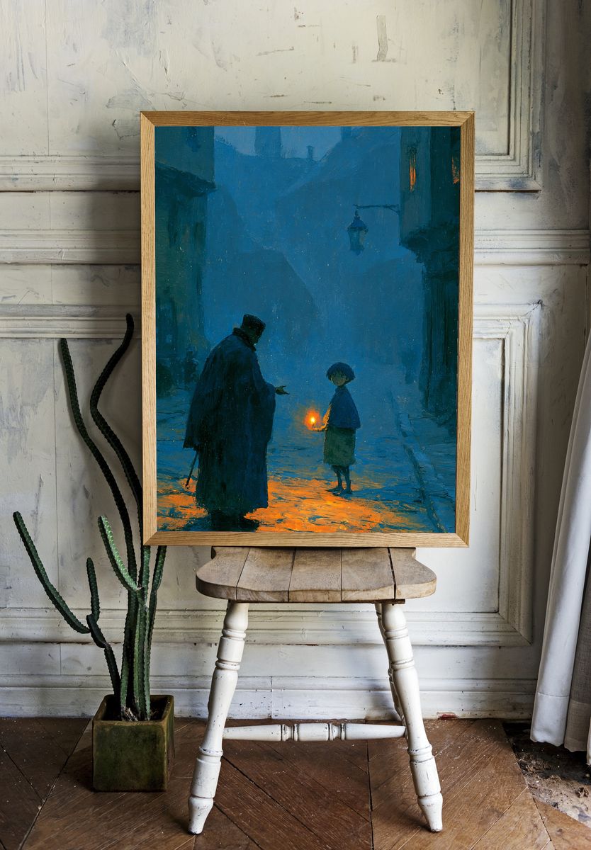Lantern Alley Scene Illustration Poster. — room view 1