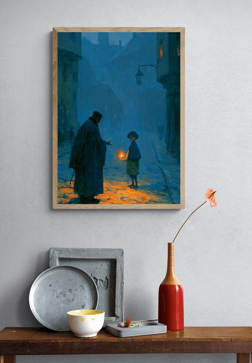 Lantern Alley Scene Illustration Poster. — room view 3