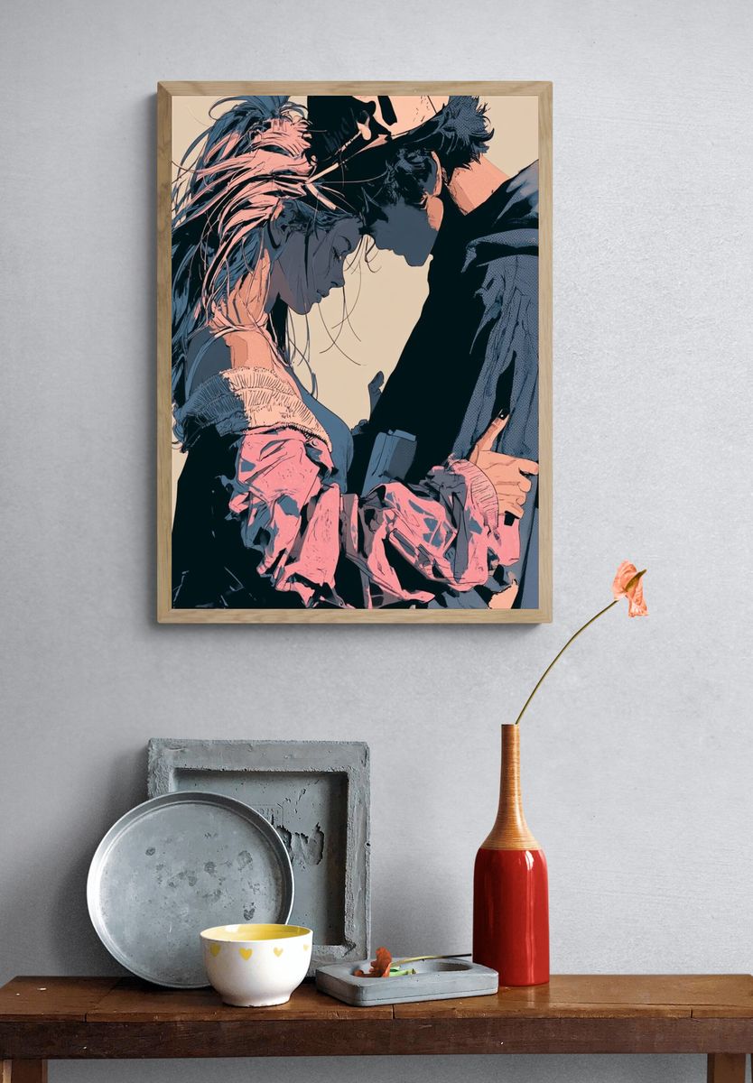 Intimate Couple Illustration Poster. — room view 3