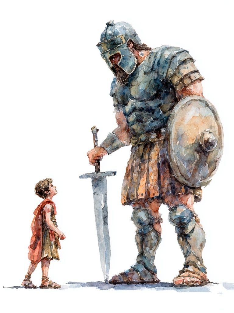 Giant and Child Watercolor Print. poster — illustration art