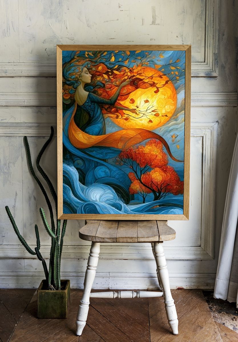 Autumn Moon Goddess Illustration Poster. room preview