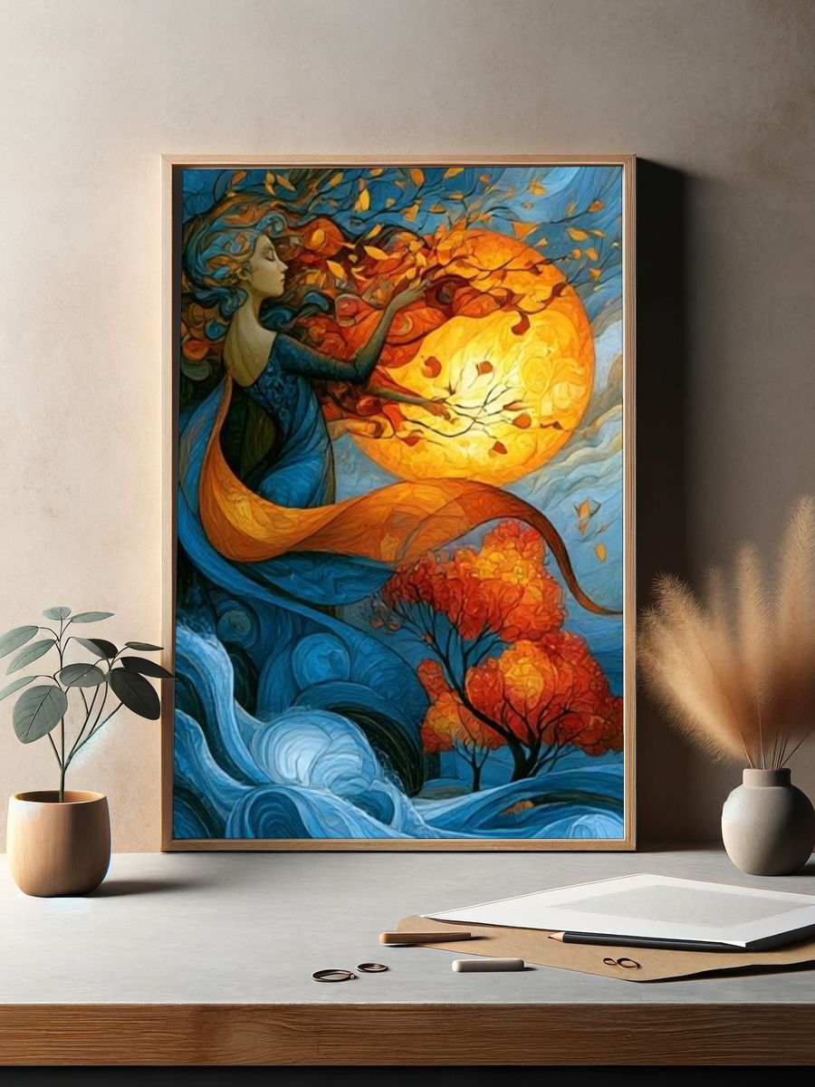 Autumn Moon Goddess Illustration Poster. — room view 2