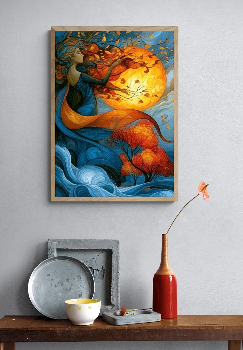 Autumn Moon Goddess Illustration Poster. — room view 3