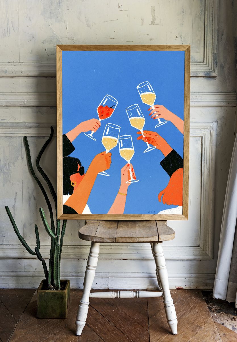 Champagne Toast Illustration Poster. — room view 1