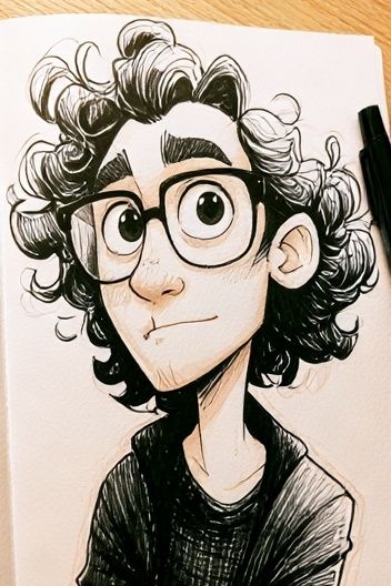 Curly Glasses Portrait Illustration Poster. poster — illustration art