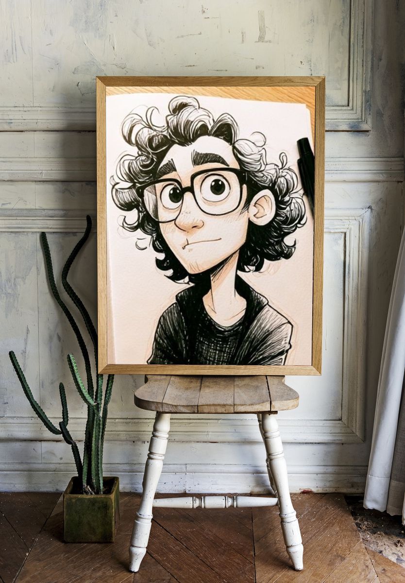 Curly Glasses Portrait Illustration Poster. — room view 1