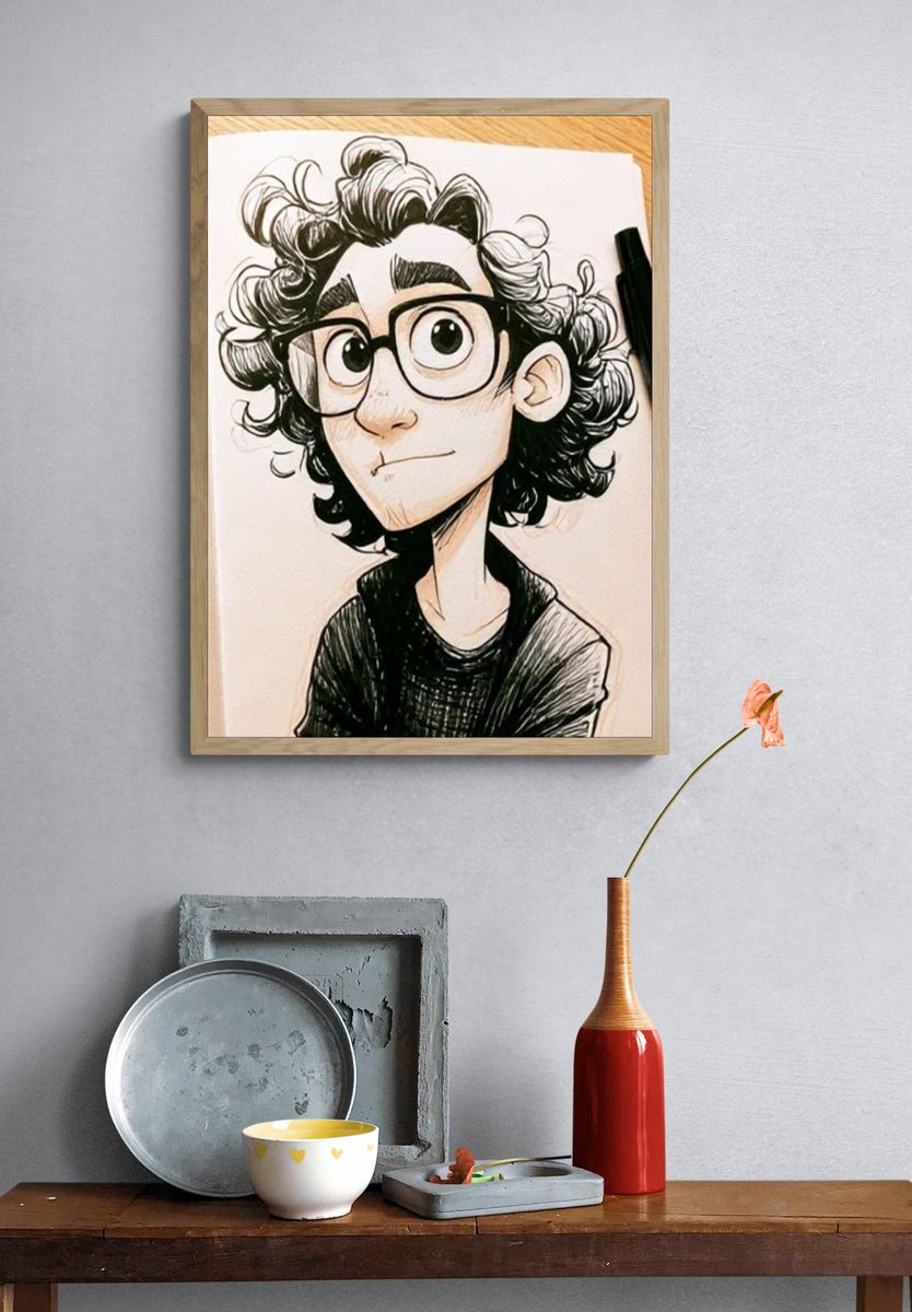 Curly Glasses Portrait Illustration Poster. — room view 3