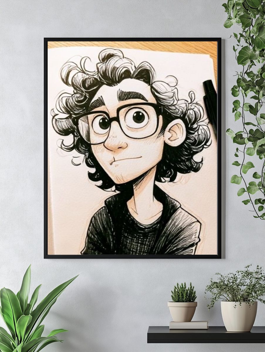 Curly Glasses Portrait Illustration Poster. — room view 4