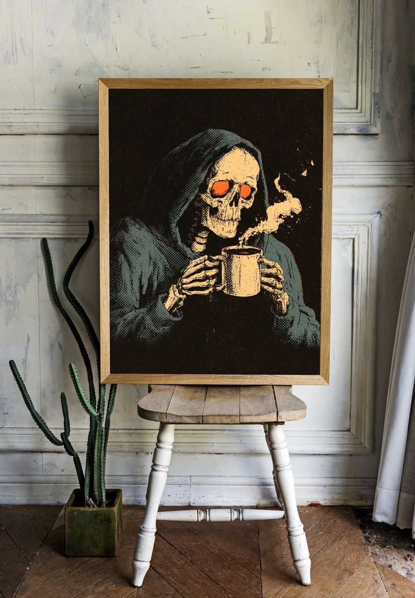 Grim Reaper Coffee Illustration Poster. room preview