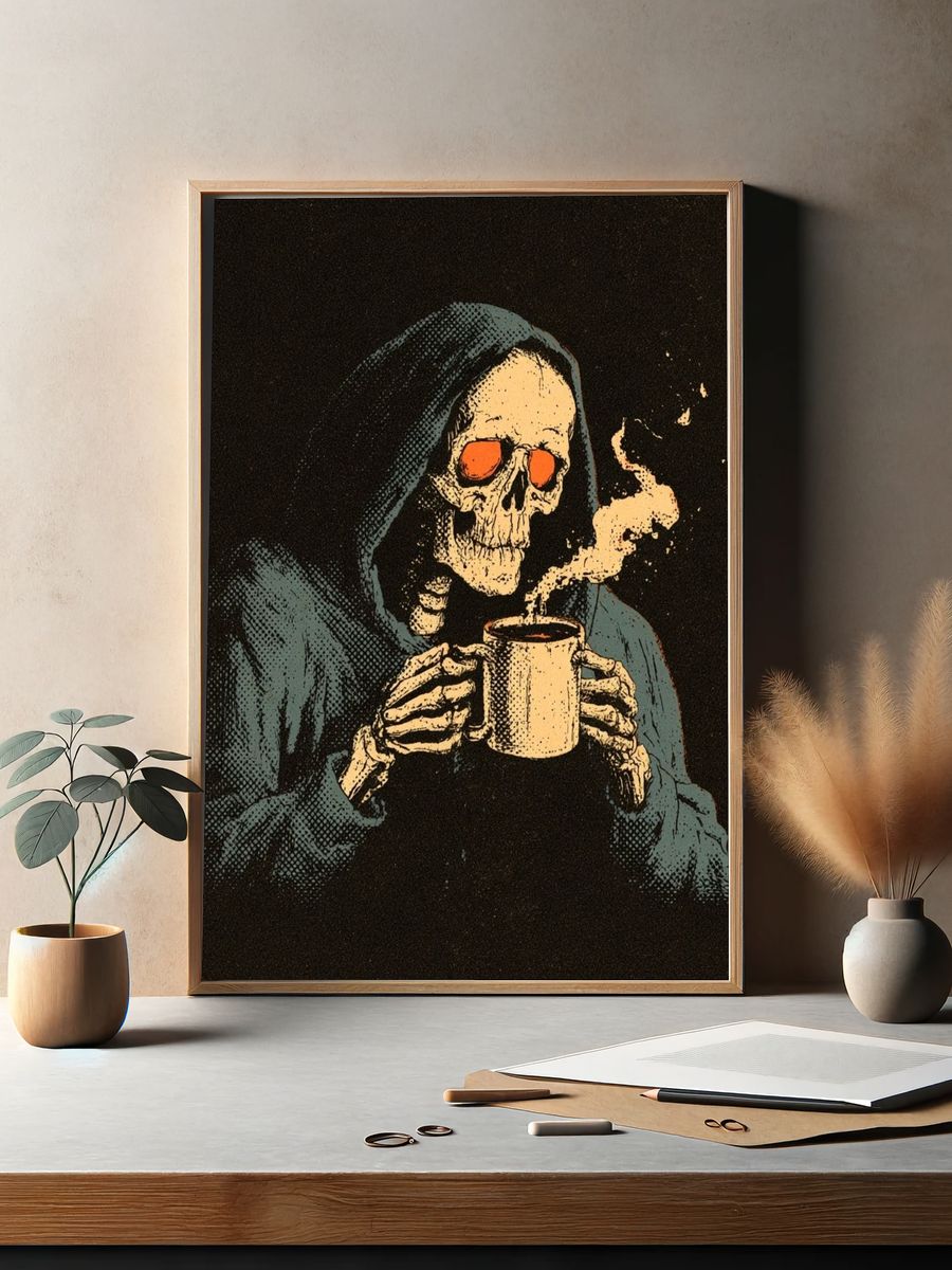 Grim Reaper Coffee Illustration Poster. — room view 2