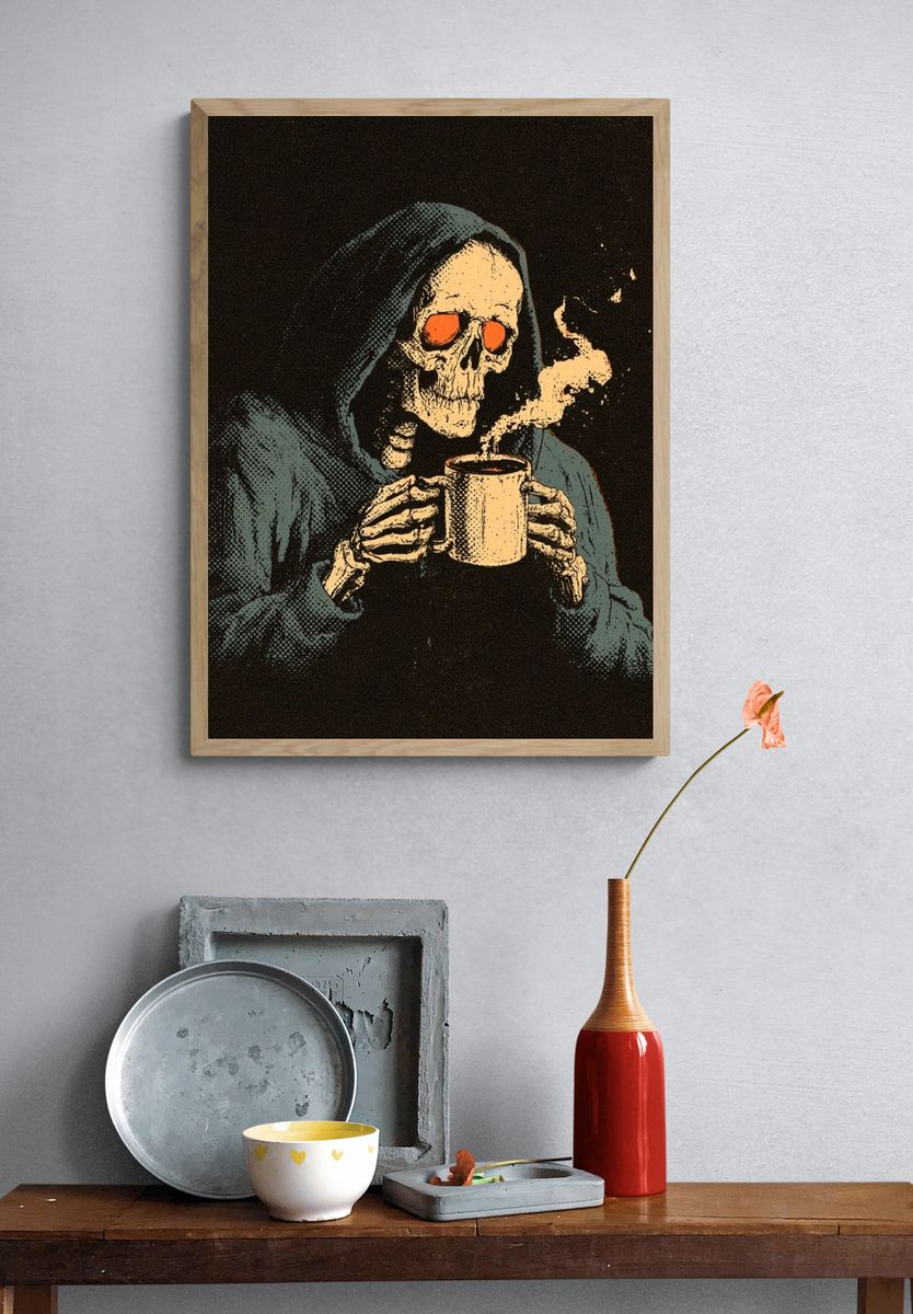 Grim Reaper Coffee Illustration Poster. — room view 3