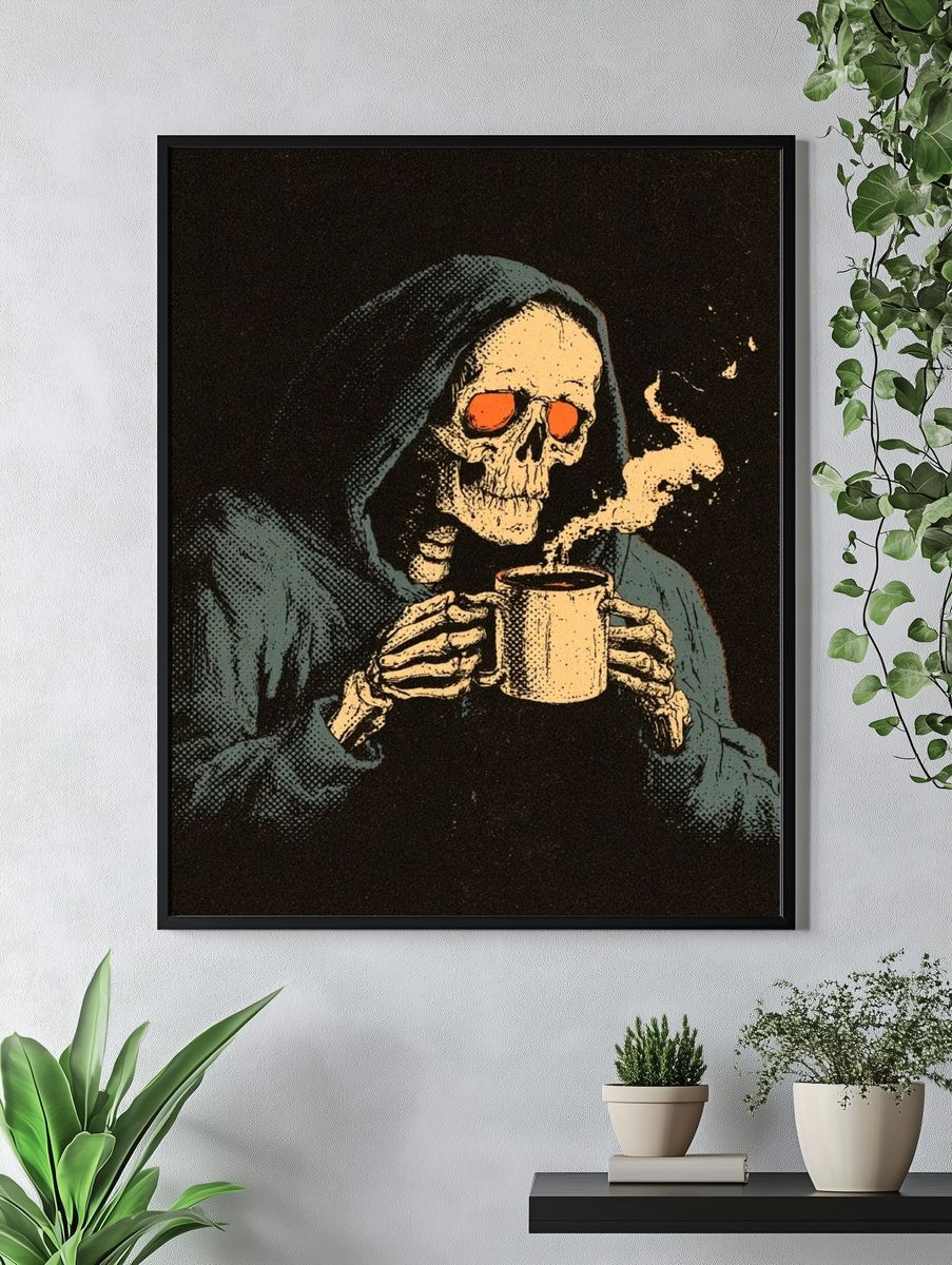 Grim Reaper Coffee Illustration Poster. — room view 4