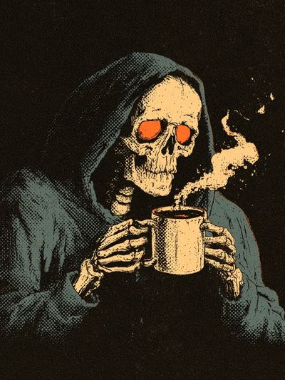 Grim Reaper Coffee Illustration Poster.