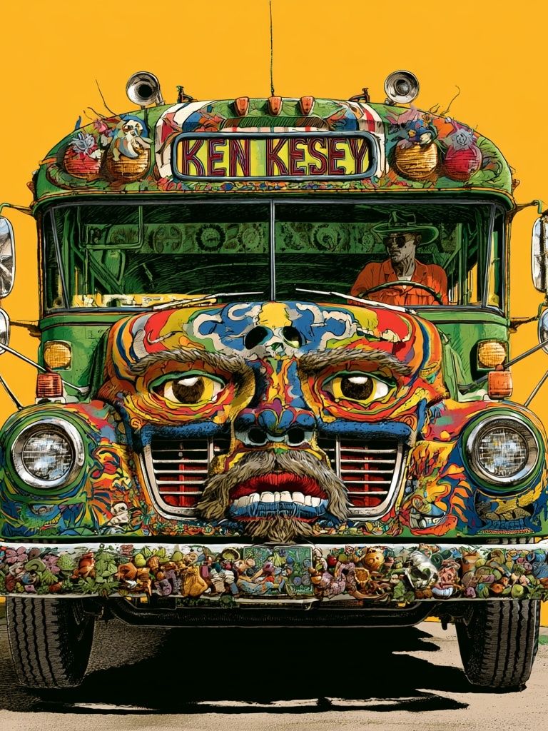 Ken Kesey Psychedelic Bus Print. poster — illustration art