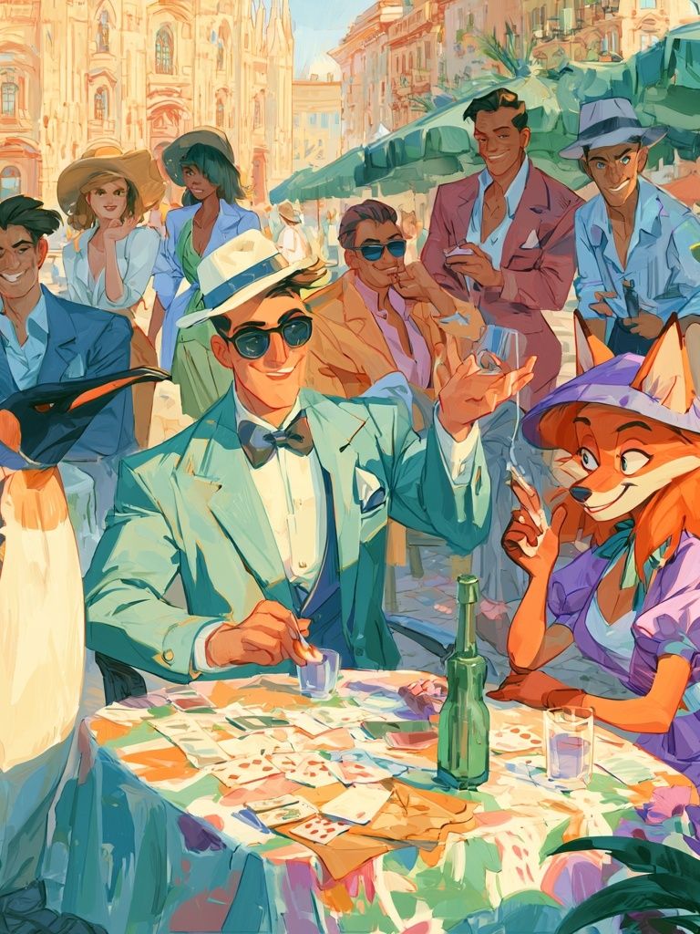 Paris Café Gathering Illustration Poster. poster — illustration art