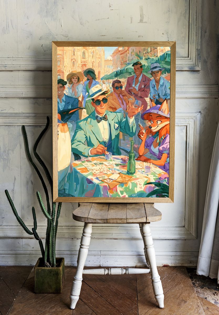 Paris Café Gathering Illustration Poster. room preview