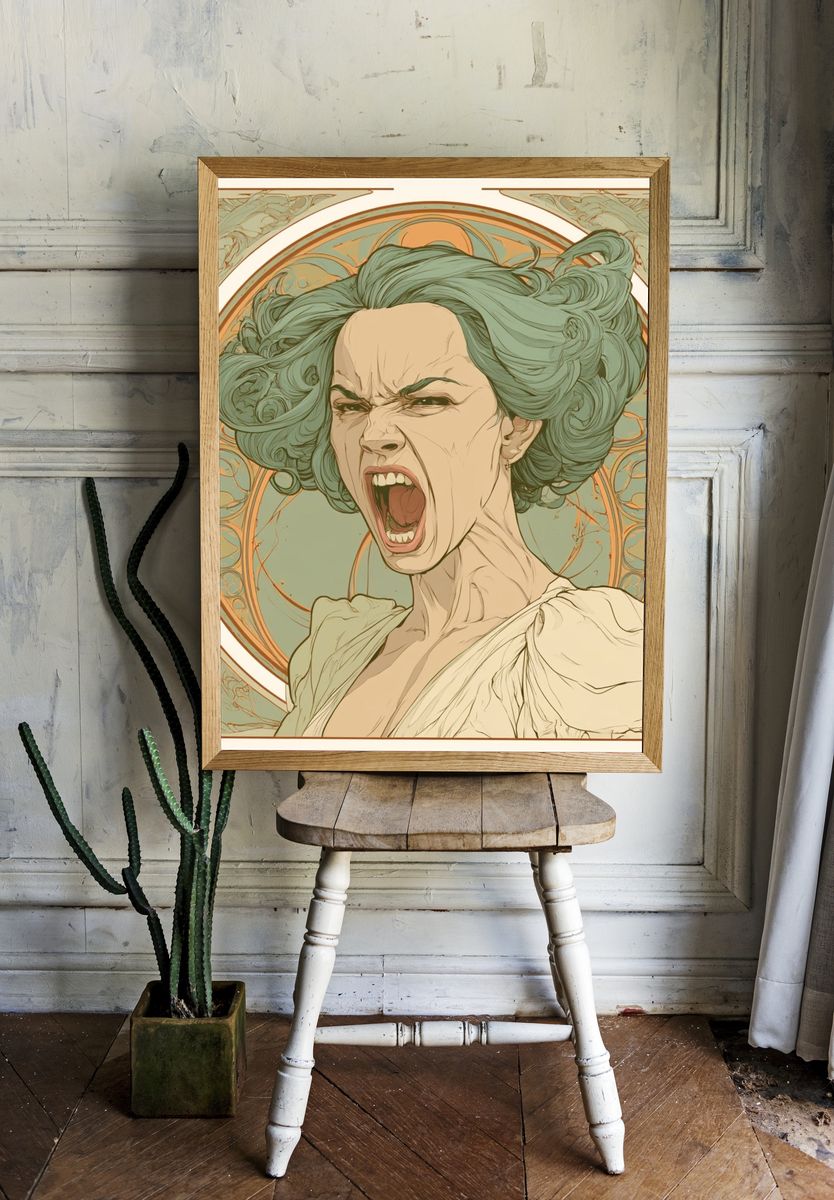 Screaming Woman Art Nouveau Poster. room preview