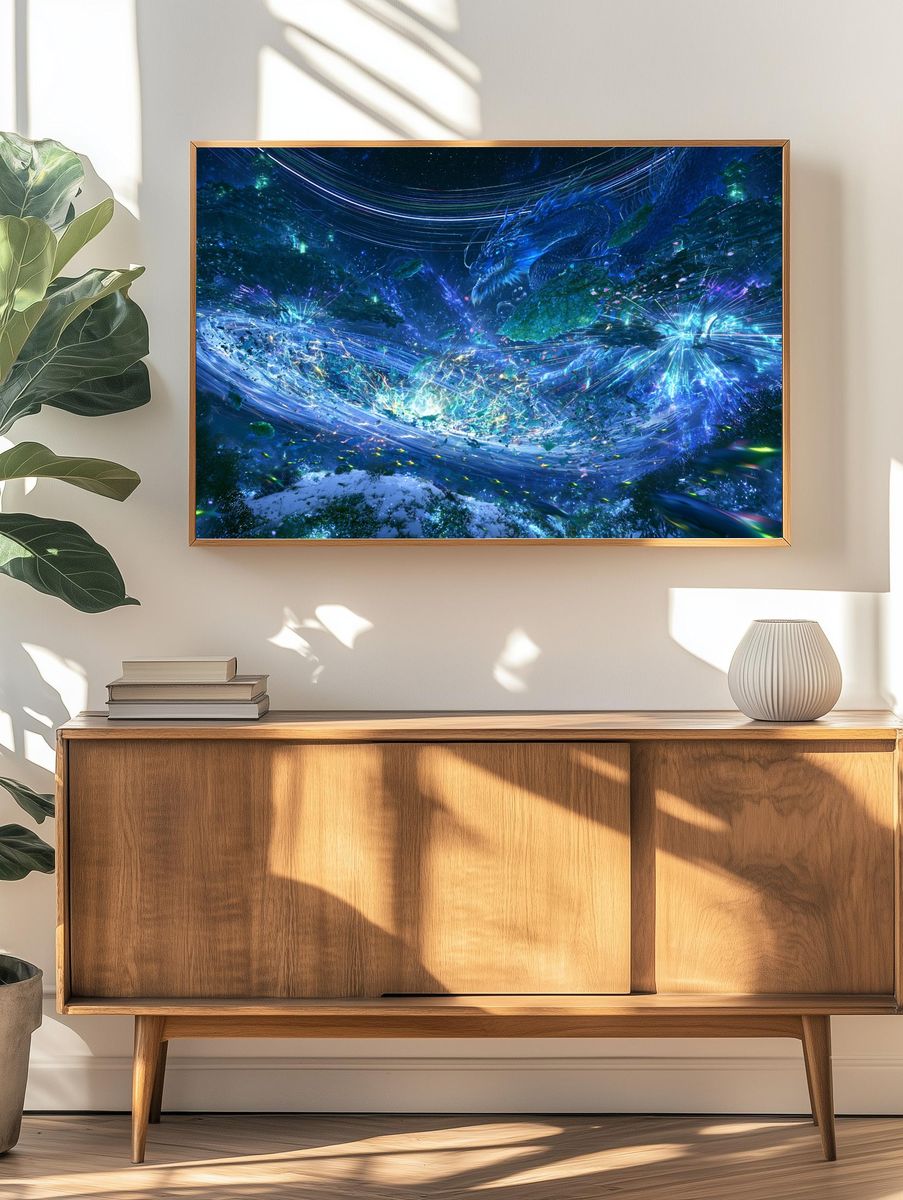 Celestial Dragon Battle Illustration Poster. — room view 3
