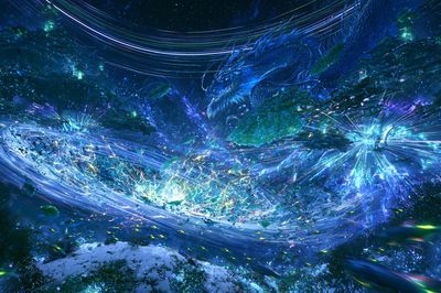 Celestial Dragon Battle Illustration Poster. poster print