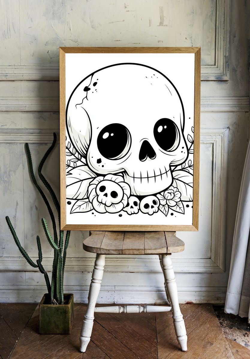 Cute Skull Line Art Poster. room preview