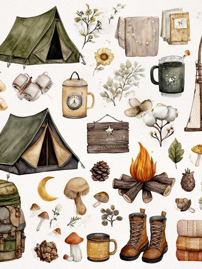 Camping Adventure Watercolor Print. poster print