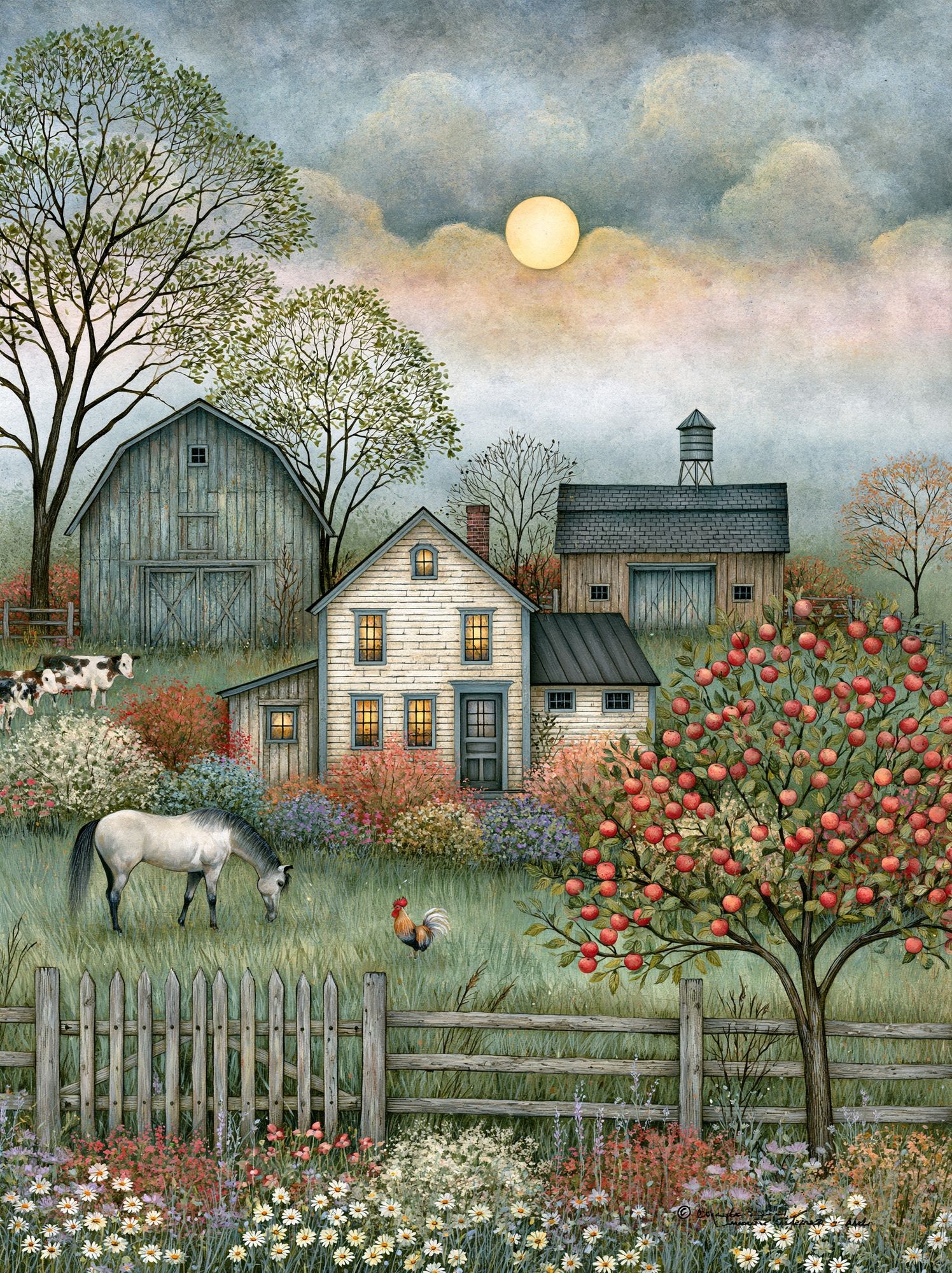 Pastoral Farmhouse Landscape Print. poster — illustration art
