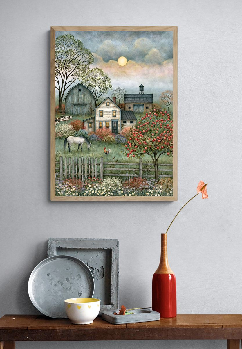 Pastoral Farmhouse Landscape Print. — room view 3