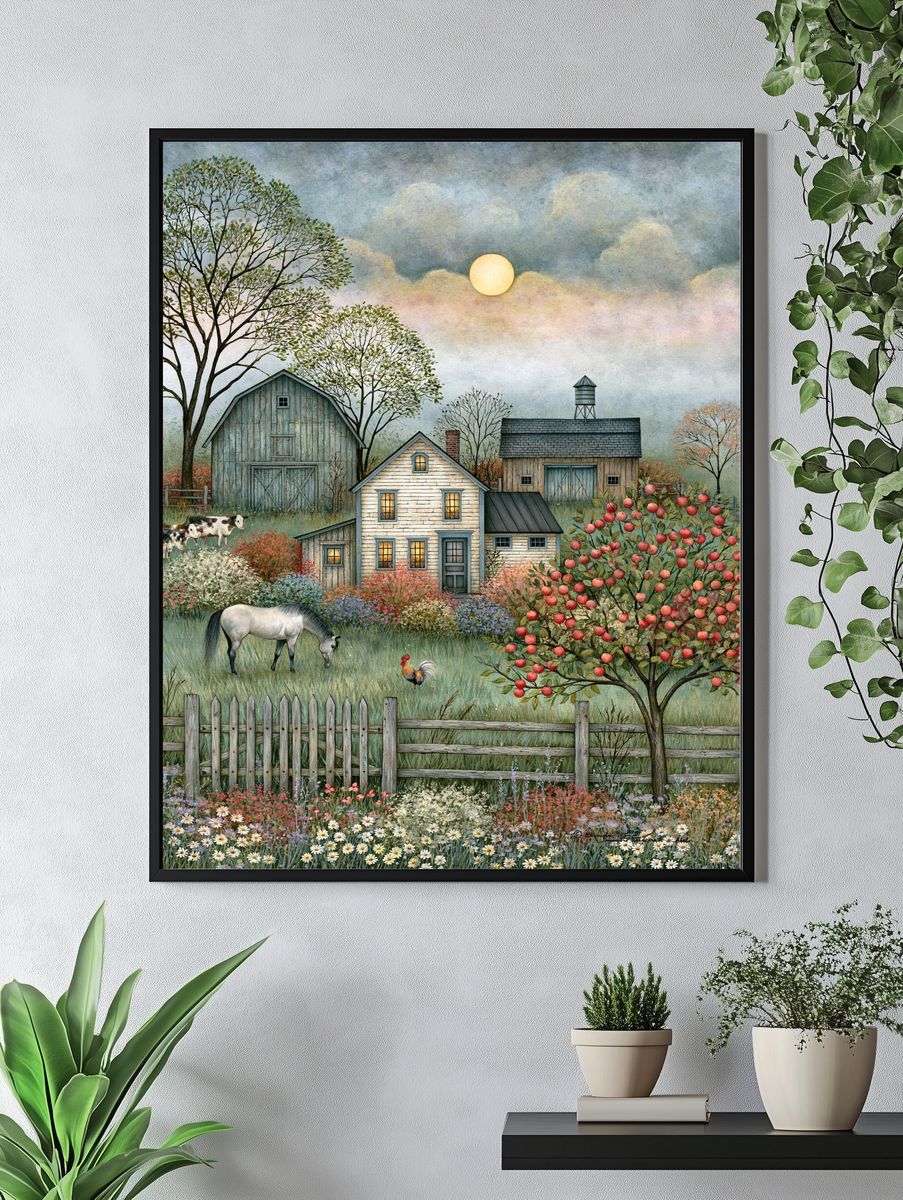 Pastoral Farmhouse Landscape Print. — room view 4