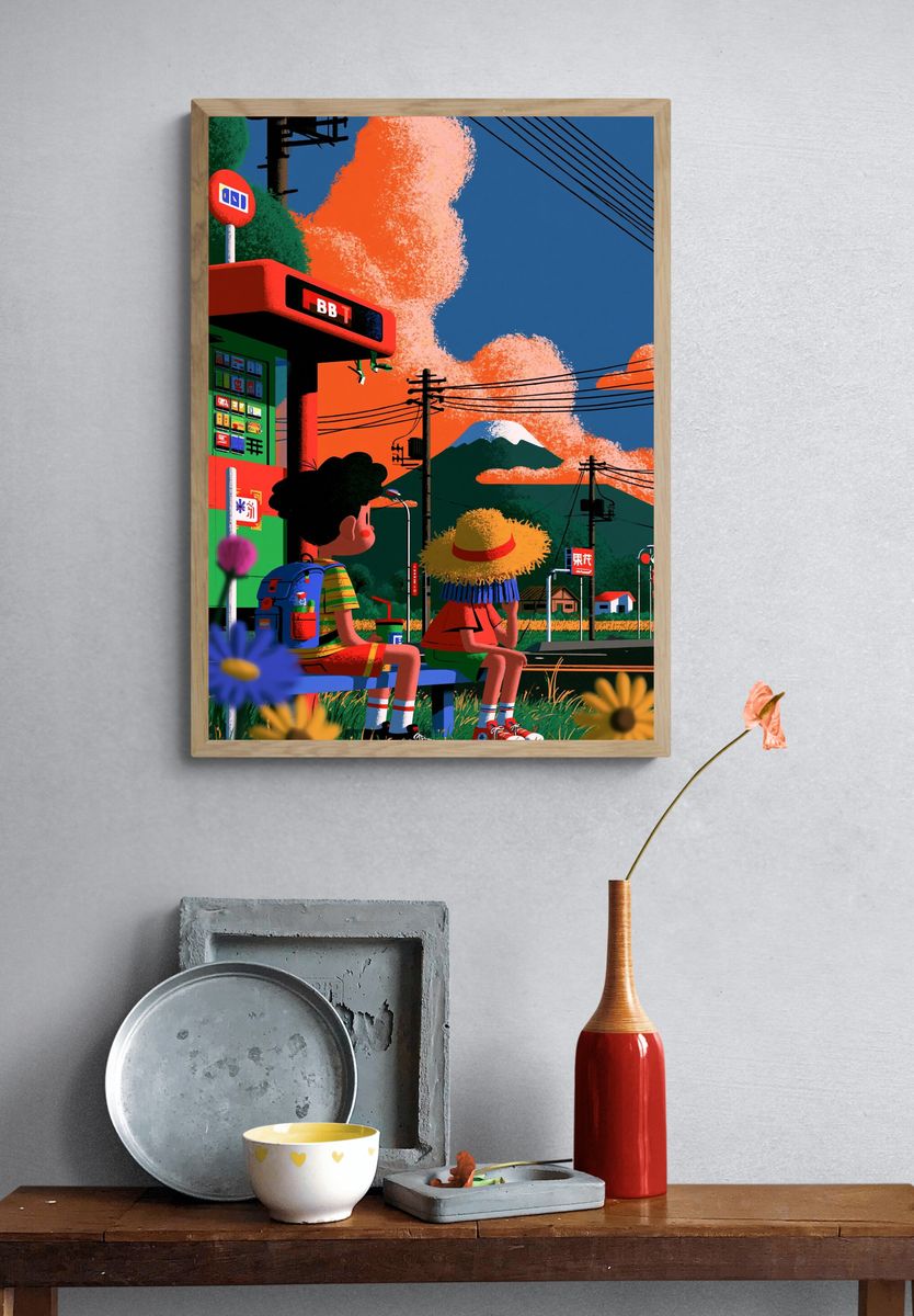 Japanese Countryside Illustration Poster. — room view 3
