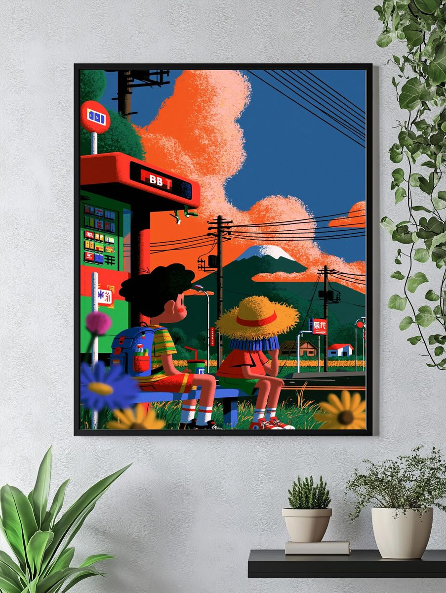 Japanese Countryside Illustration Poster. — room view 4